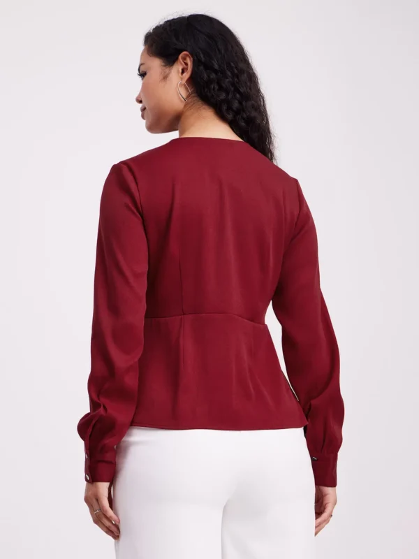 Wrap V-Neck Top - Maroon - Image 5