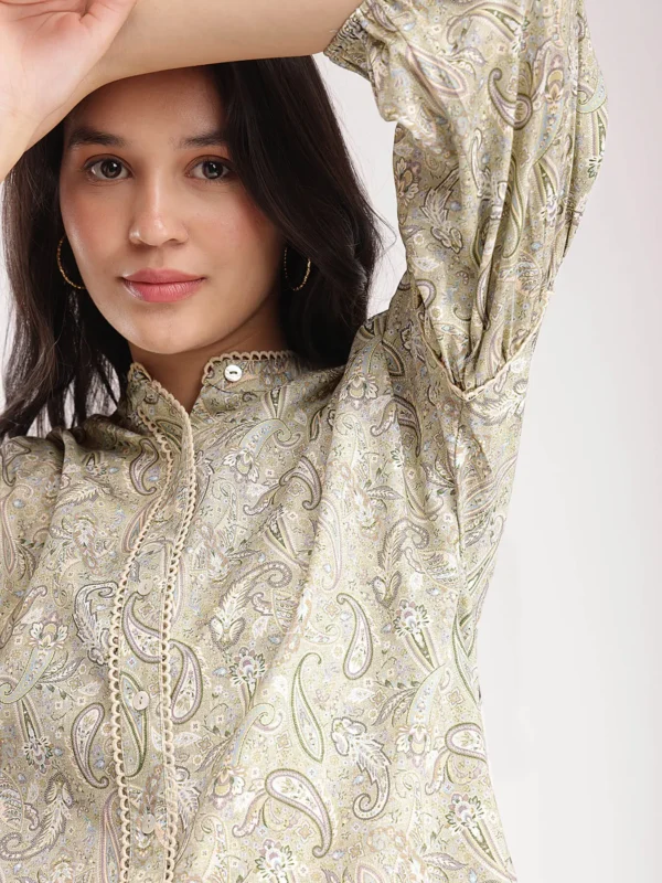 Cotton Paisley Top - Green - Image 2