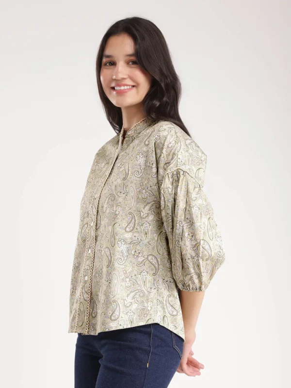 Cotton Paisley Top - Green - Image 3