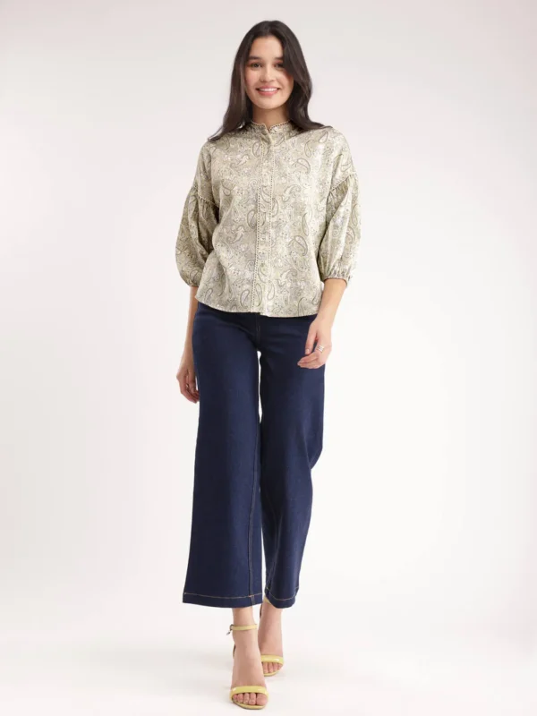 Cotton Paisley Top - Green - Image 4