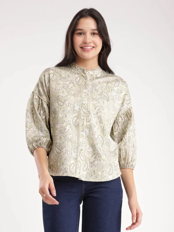 Cotton Paisley Top - Green - Image 6