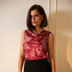 Satin Floral Top - Red And Pink