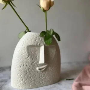 Ceramic Face Vase For Home Decor, Blo Kiss & Upbeat Face Vase Set of 2, Rough Touch Texture