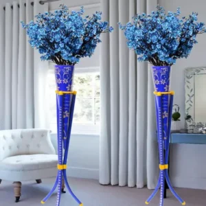 Handicraft With blue and Finish Design Flower Pot Stand Metal Vase