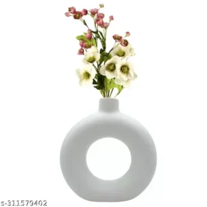 Flower Vase | White Vase | Pampas Grass Vase | Ceramic Vase | Donut Round Shaped Vase | Home Decor Centrepiece